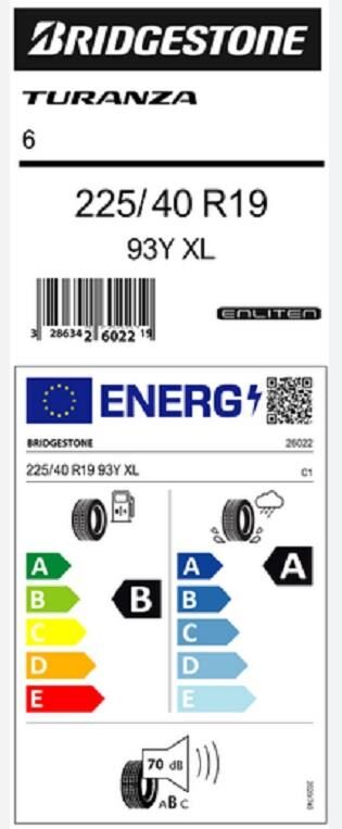 225/40R19 93Y XL TURANZA 6 BRIDGESTONE