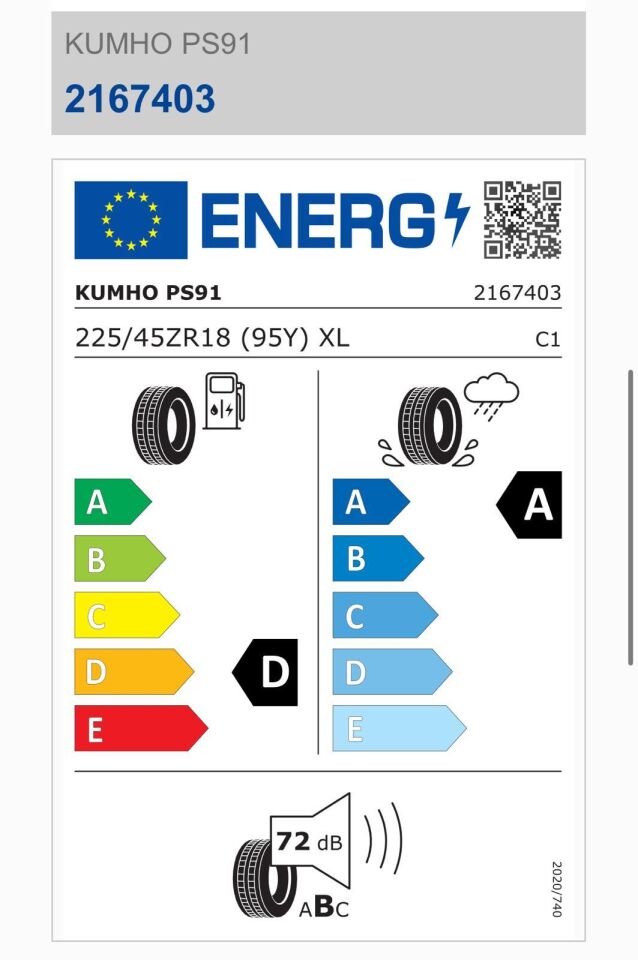 225/45R18 95Y XL PS91 KUMHO