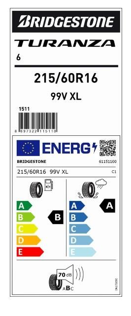 215/60R16 99V XL TURANZA 6 BRIDGESTONE