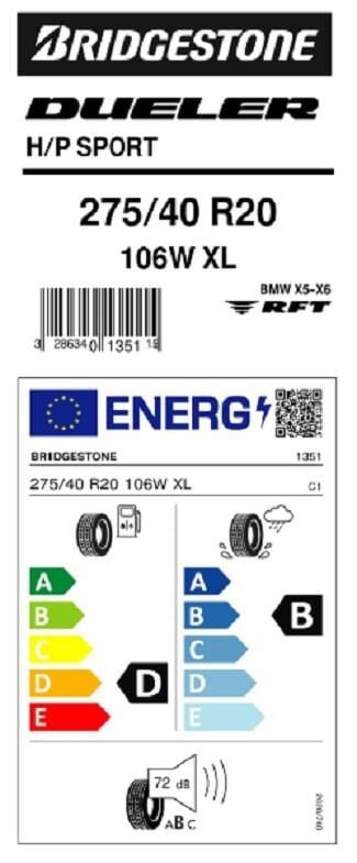 275/40R20 106W XL DUELER H/P SPORT RFT BRIDGESTONE