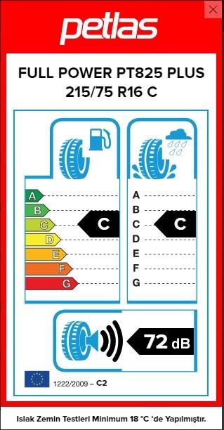 215/75R16 C TL 116/114R 10PR FULL POWER PT825 PLUS PETLAS