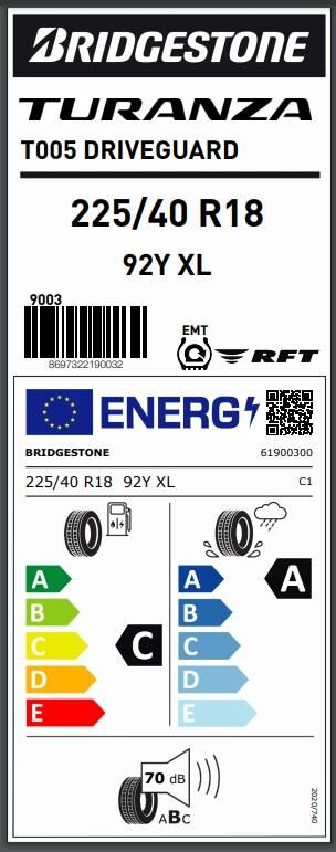 225/40R18 92Y XL T005 DRIVEGUARD RFT BRIDGESTONE