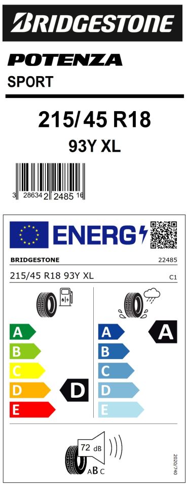 215/45R18 93Y XL POTENZA SPORT BRIDGESTONE