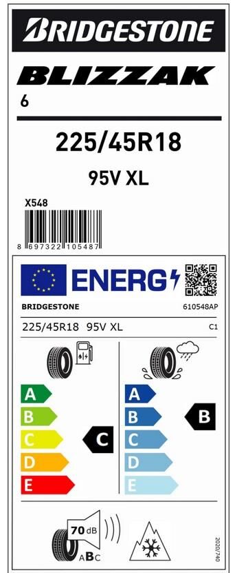 225/45R18 95V XL BLİZZAK 6 BRIDGESTONE