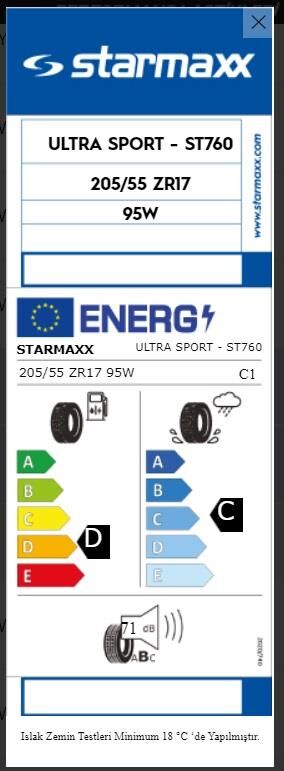 205/55R17 TL 95W REINF. ULTRA SPORT ST760 STARMAXX