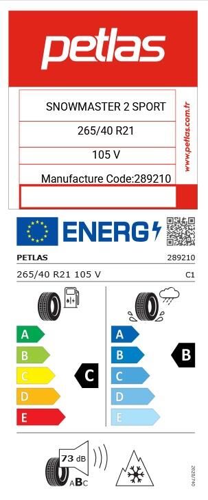 265/40R21 TL 105V REINF. SNOWMASTER 2 SPORT PETLAS