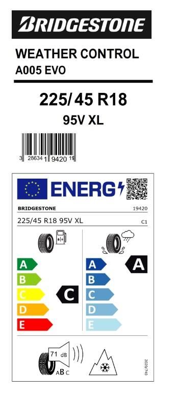 225/45R18 95V XL A005 EVO BRIDGESTONE