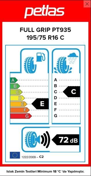 195/75R16 C TL 107/105R 8PR FULL GRIP PT935 PETLAS