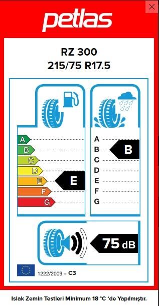 215/75R17.5 TL 126/124M (KAR) RZ300 PETLAS