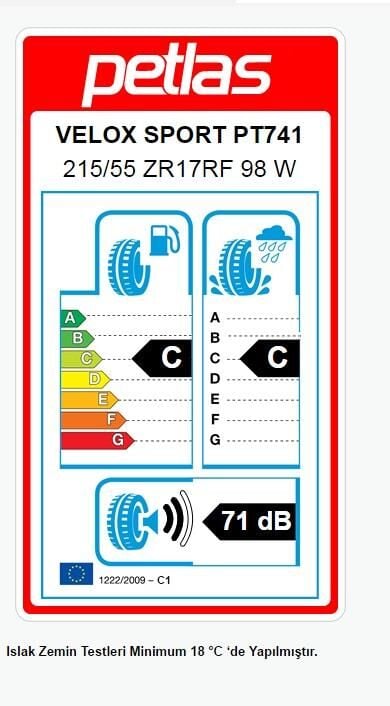 215/55R17 TL 98W REINF. VELOX SPORT PT741 PETLAS
