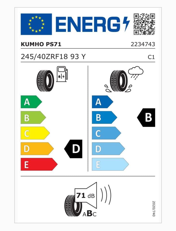 245/40R18 93Y RUNFLAT PS71 KUMHO