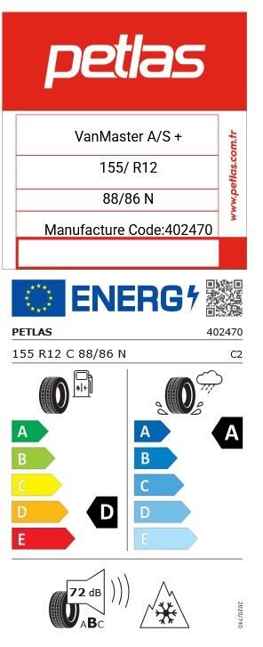 155R12 C TL 88/86N 8PR VANMASTER + A/S PETLAS