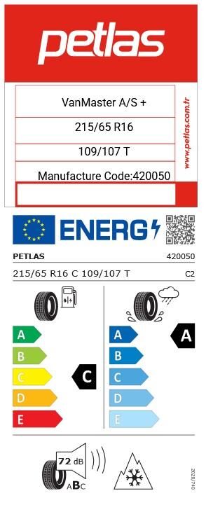 215/65R16 C TL 109/107R 8PR VANMASTER + A/S PETLAS