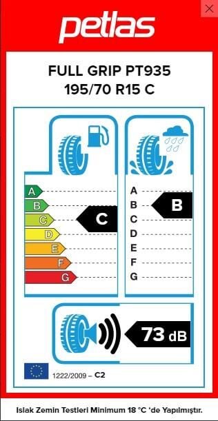 195/70R15 C TL 104/102R 8PR FULL GRIP PT935 PETLAS