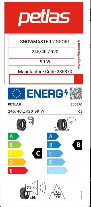 245/40R20 TL 99W REINF. SNOWMASTER 2 SPORT PETLAS